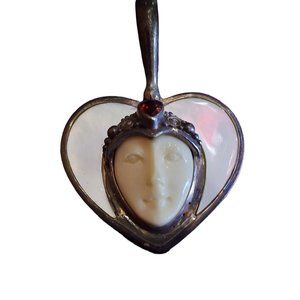 Unsigned Possibly Sajen Sterling Semi Precious Heart Goddess Pendant (A2135)